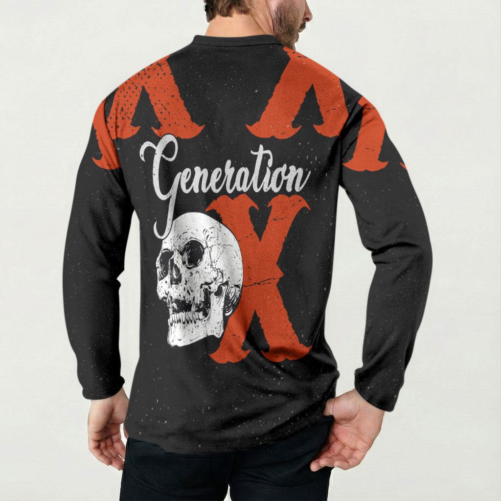 Generation X Skull Button Sweatshirt Retro Distressed Grunge Edgy Nostalgia