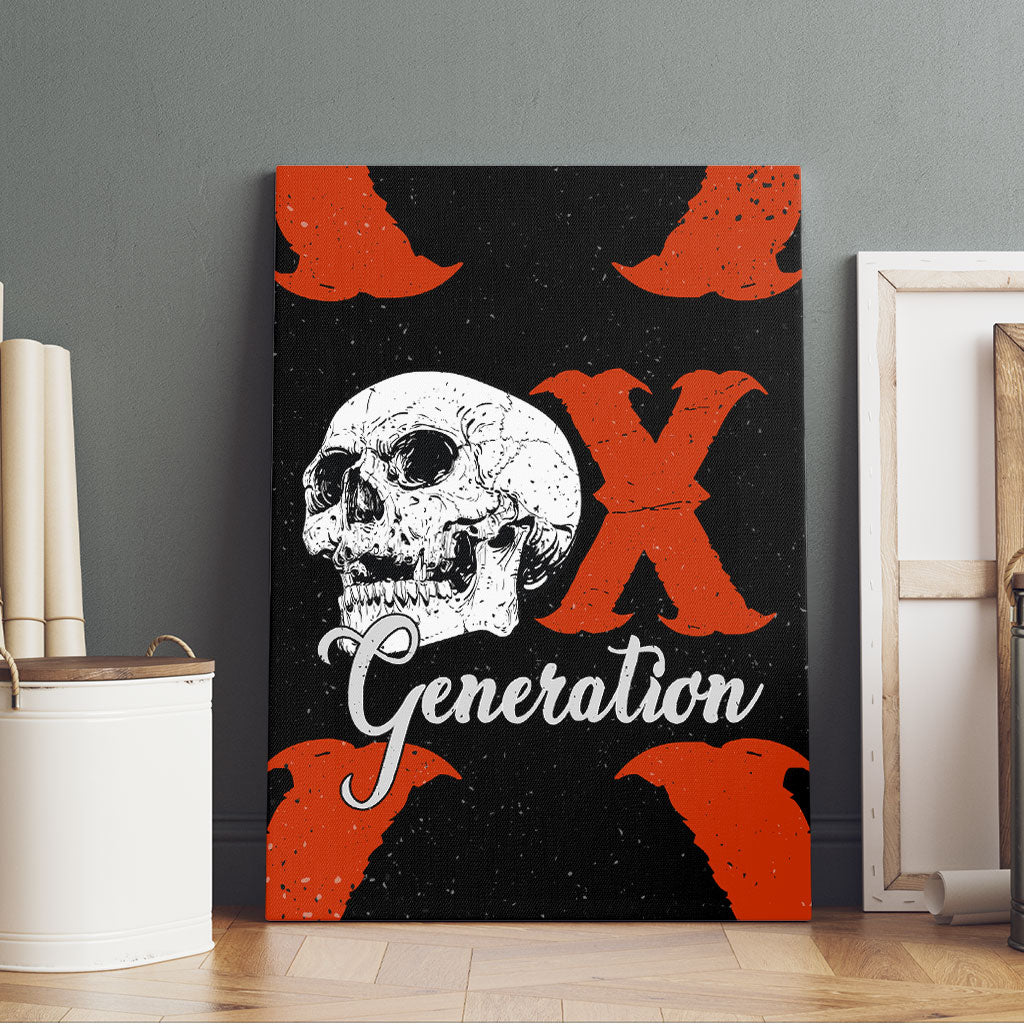 Generation X Skull Canvas Wall Art Retro Distressed Grunge Edgy Nostalgia