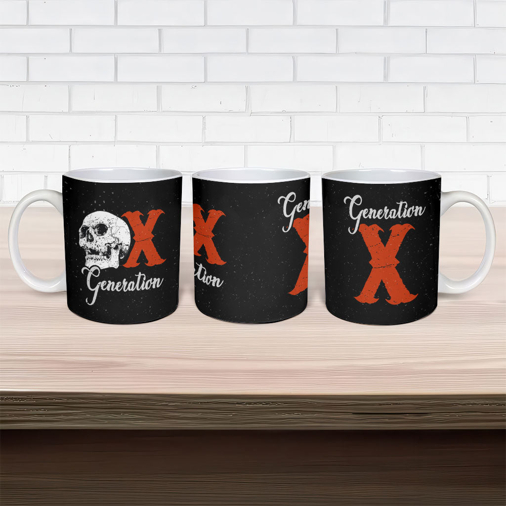 Generation X Skull Ceramic Mug Retro Distressed Grunge Edgy Nostalgia