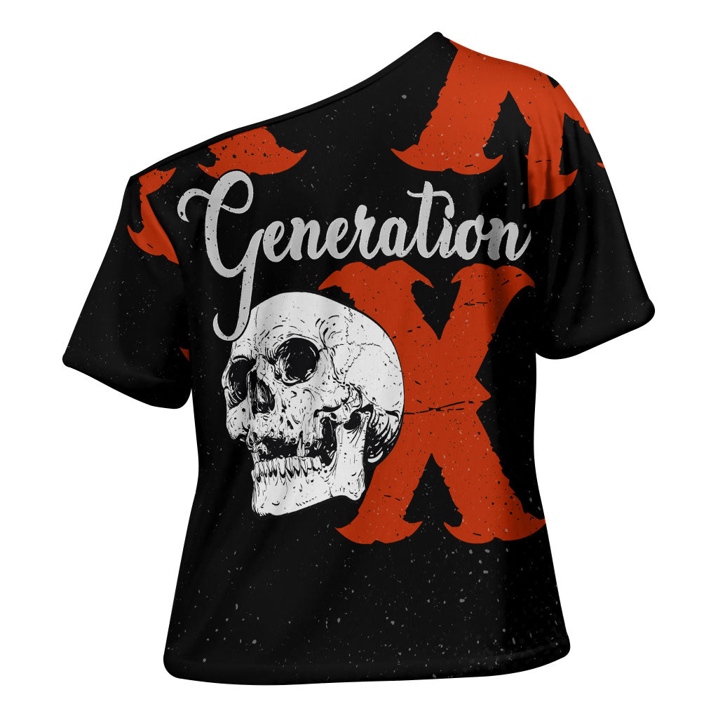 Generation X Skull Cross Shoulder Shirt Retro Distressed Grunge Edgy Nostalgia