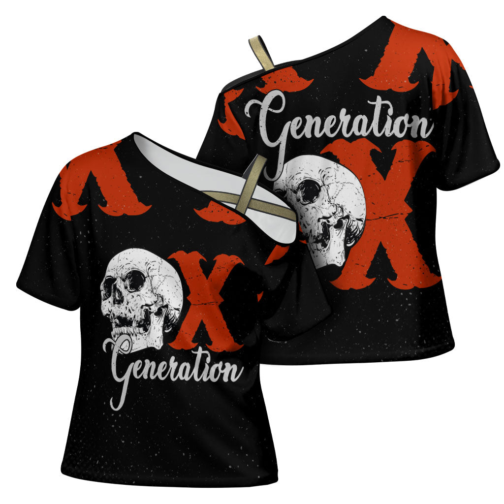 Generation X Skull Cross Shoulder Shirt Retro Distressed Grunge Edgy Nostalgia