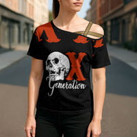 Generation X Skull Cross Shoulder Shirt Retro Distressed Grunge Edgy Nostalgia