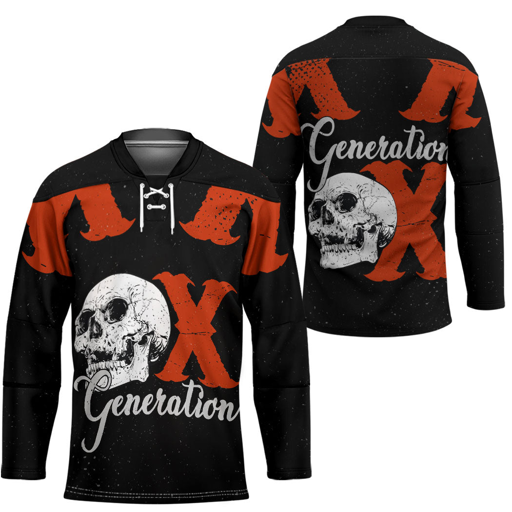Generation X Skull Hockey Jersey Retro Distressed Grunge Edgy Nostalgia