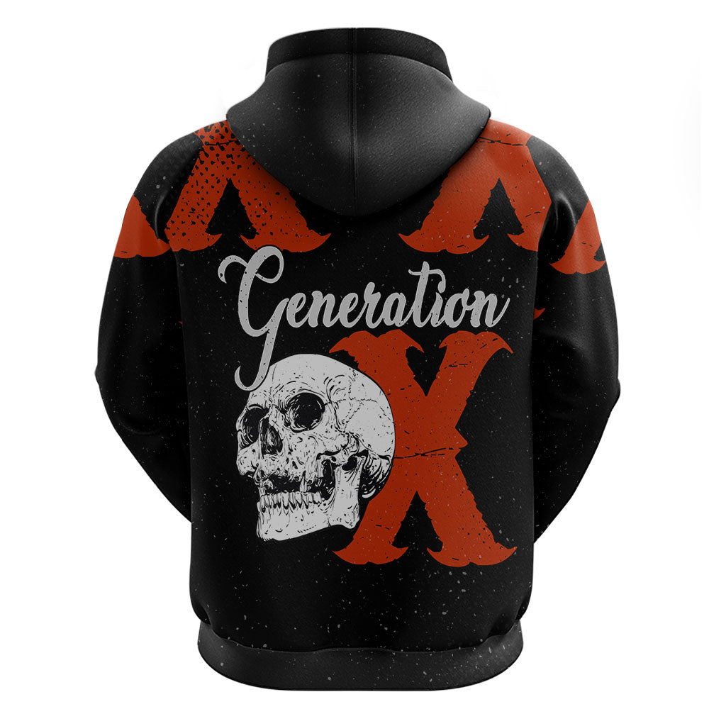Generation X Skull Hoodie Retro Distressed Grunge Edgy Nostalgia