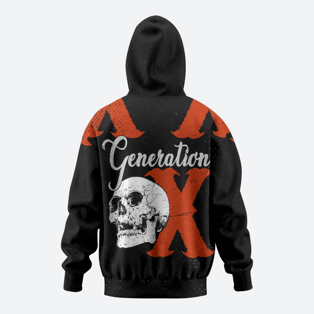 Generation X Skull Hoodie Retro Distressed Grunge Edgy Nostalgia