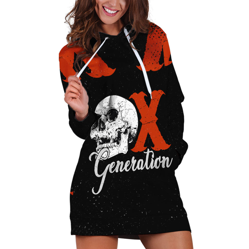 Generation X Skull Hoodie Dress Retro Distressed Grunge Edgy Nostalgia