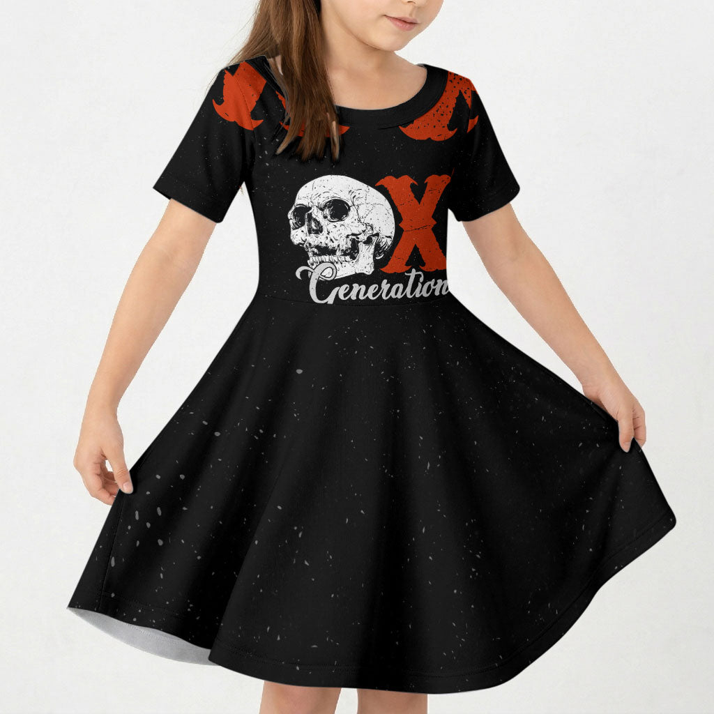 Generation X Skull Kid Short Sleeve Dress Retro Distressed Grunge Edgy Nostalgia