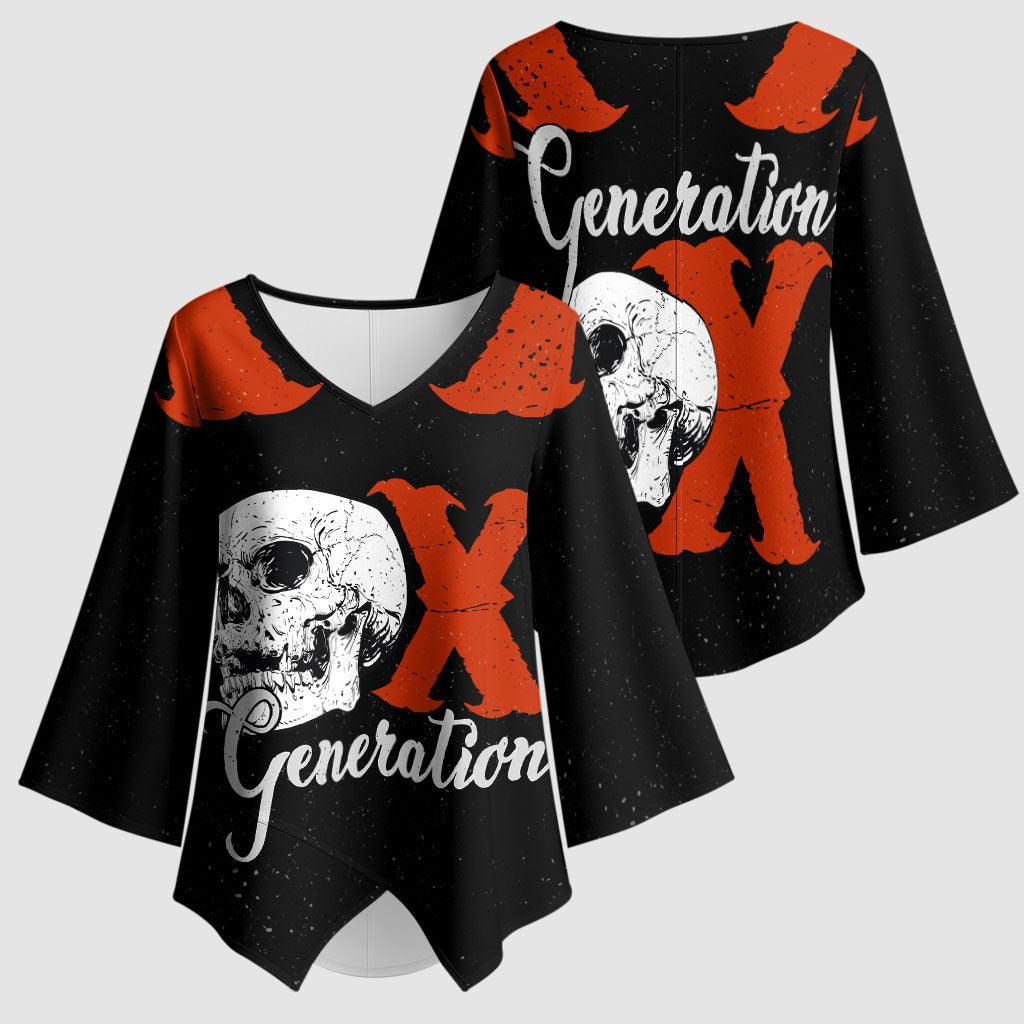 Generation X Skull Kimono Sleeve Blouse Retro Distressed Grunge Edgy Nostalgia