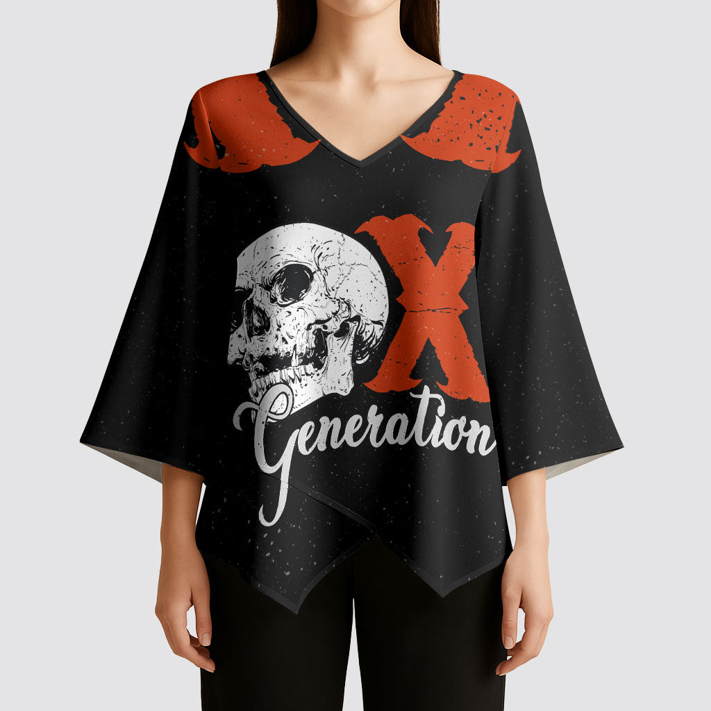 Generation X Skull Kimono Sleeve Blouse Retro Distressed Grunge Edgy Nostalgia