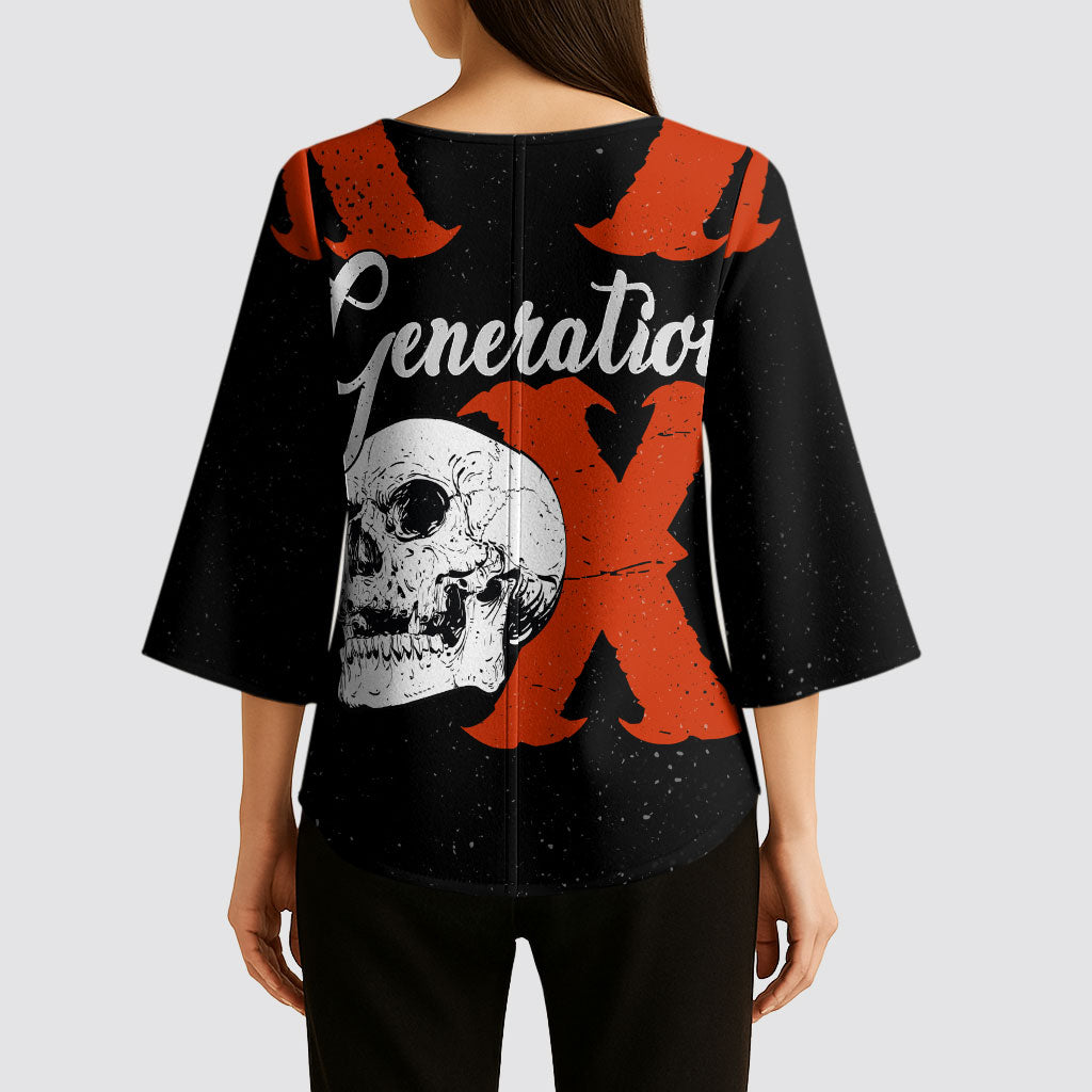 Generation X Skull Kimono Sleeve Blouse Retro Distressed Grunge Edgy Nostalgia