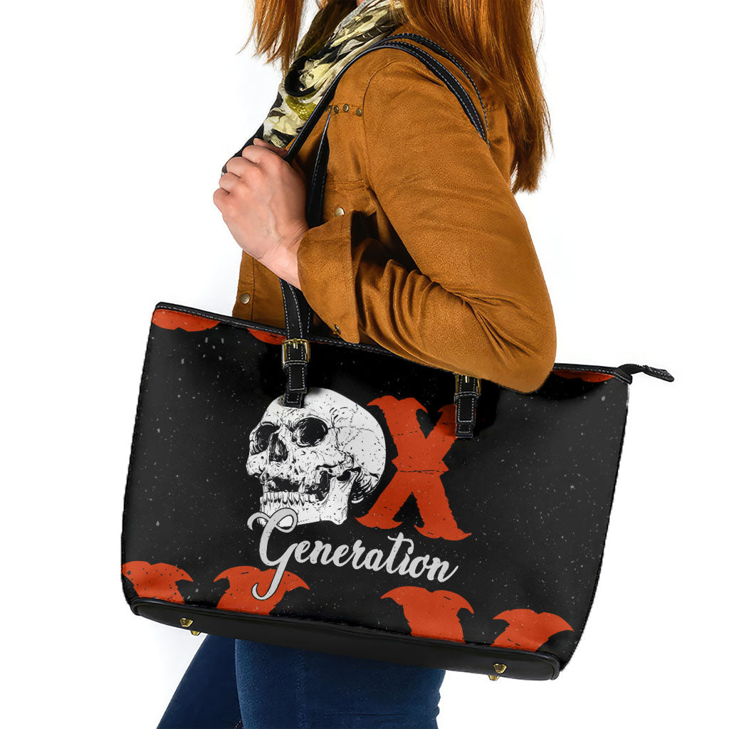 Generation X Skull Leather Tote Bag Retro Distressed Grunge Edgy Nostalgia