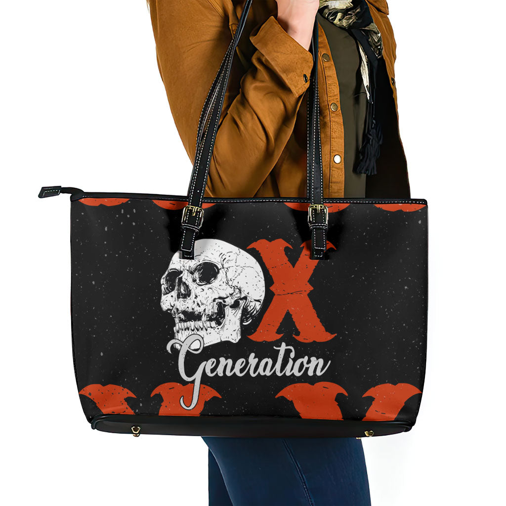 Generation X Skull Leather Tote Bag Retro Distressed Grunge Edgy Nostalgia