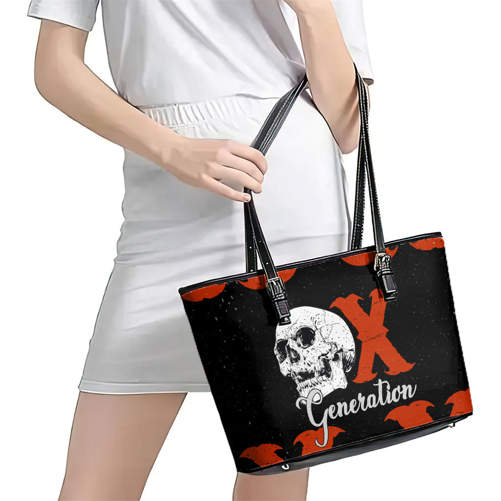 Generation X Skull Leather Tote Bag Retro Distressed Grunge Edgy Nostalgia