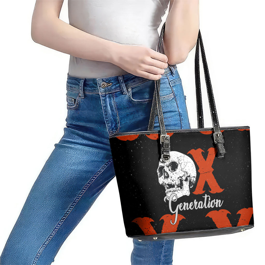 Generation X Skull Leather Tote Bag Retro Distressed Grunge Edgy Nostalgia