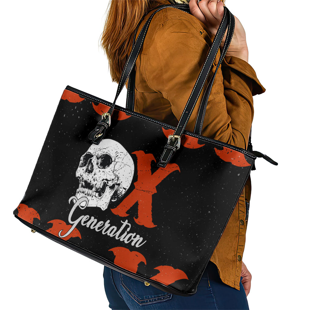 Generation X Skull Leather Tote Bag Retro Distressed Grunge Edgy Nostalgia
