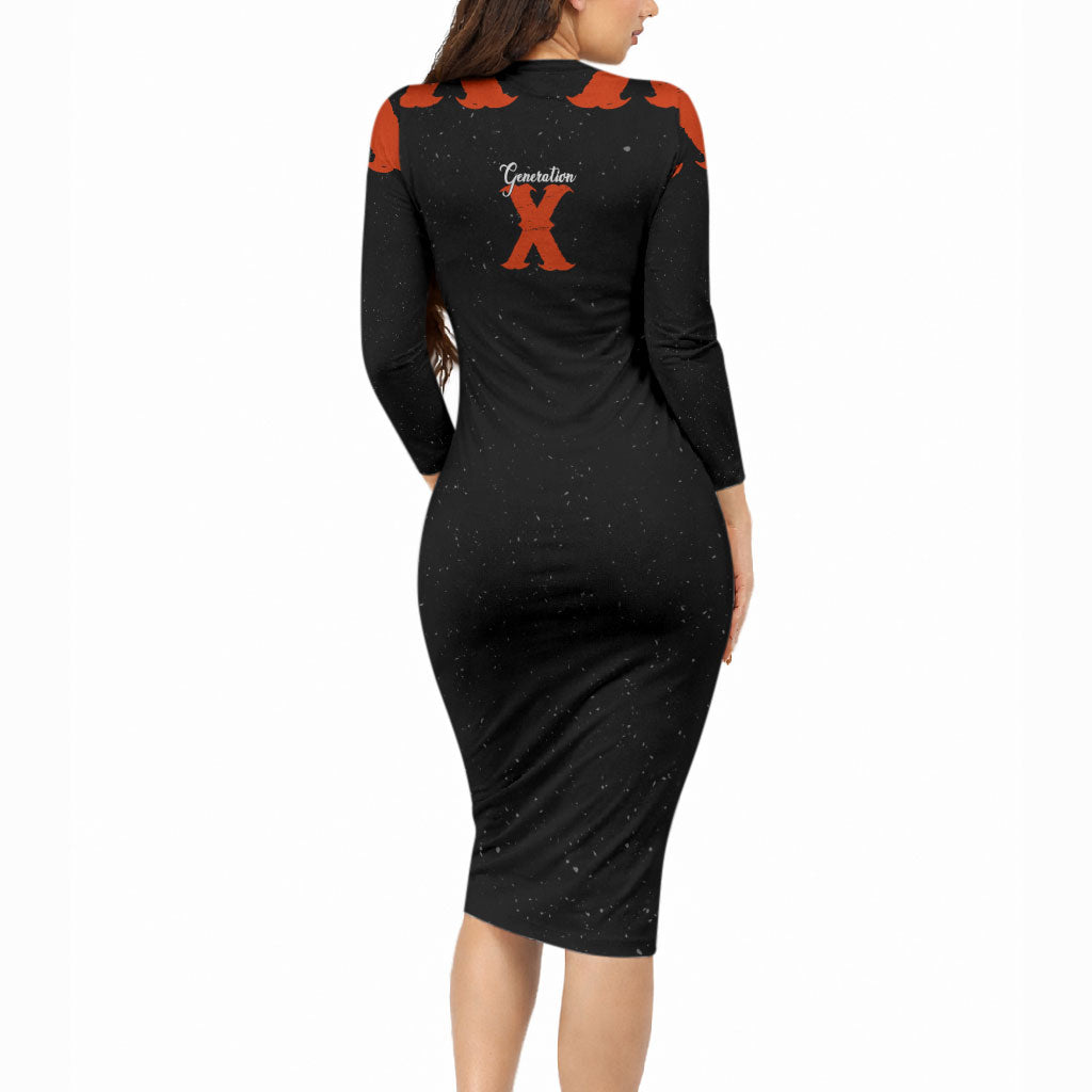 Generation X Skull Long Sleeve Bodycon Dress Retro Distressed Grunge Edgy Nostalgia