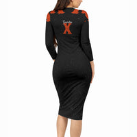 Generation X Skull Long Sleeve Bodycon Dress Retro Distressed Grunge Edgy Nostalgia