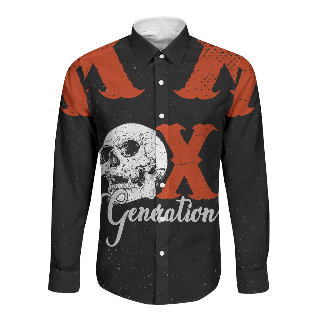 Generation X Skull Long Sleeve Button Shirt Retro Distressed Grunge Edgy Nostalgia