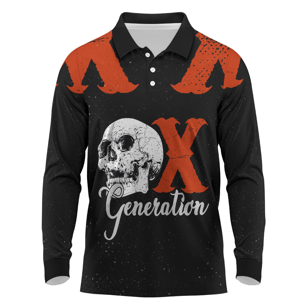 Generation X Skull Long Sleeve Polo Shirt Retro Distressed Grunge Edgy Nostalgia