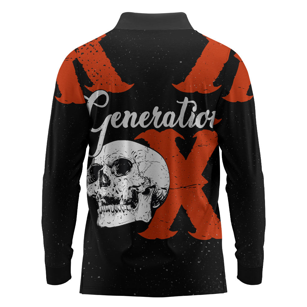 Generation X Skull Long Sleeve Polo Shirt Retro Distressed Grunge Edgy Nostalgia
