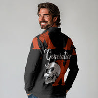 Generation X Skull Long Sleeve Polo Shirt Retro Distressed Grunge Edgy Nostalgia