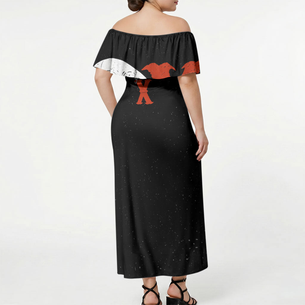 Generation X Skull Off Shoulder Maxi Dress Retro Distressed Grunge Edgy Nostalgia