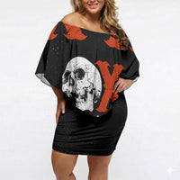 Generation X Skull Off Shoulder Short Dress Retro Distressed Grunge Edgy Nostalgia