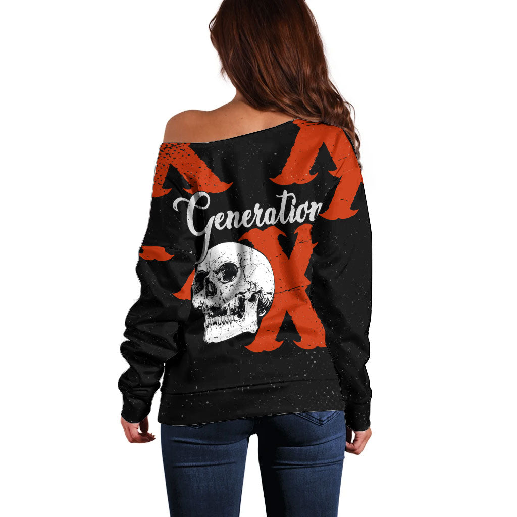 Generation X Skull Off Shoulder Sweater Retro Distressed Grunge Edgy Nostalgia
