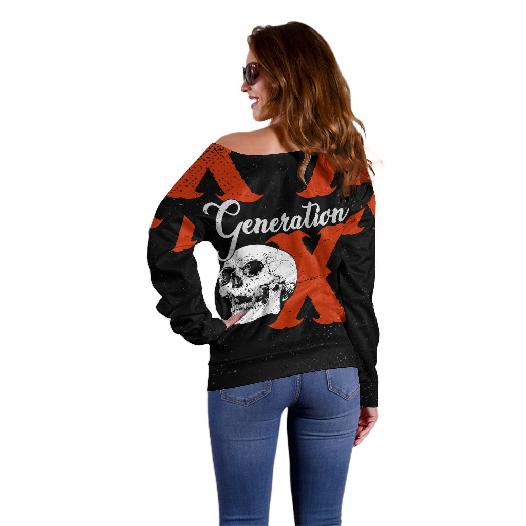 Generation X Skull Off Shoulder Sweater Retro Distressed Grunge Edgy Nostalgia