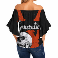 Generation X Skull Off Shoulder Wrap Waist Top Retro Distressed Grunge Edgy Nostalgia