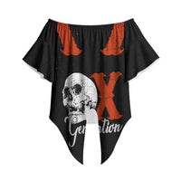Generation X Skull Off Shoulder Wrap Waist Top Retro Distressed Grunge Edgy Nostalgia