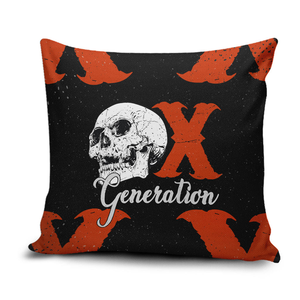 Generation X Skull Pillow Cover Retro Distressed Grunge Edgy Nostalgia