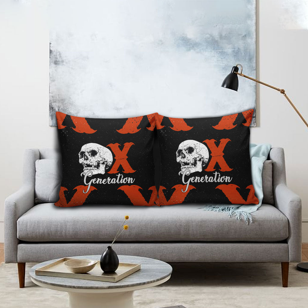 Generation X Skull Pillow Cover Retro Distressed Grunge Edgy Nostalgia
