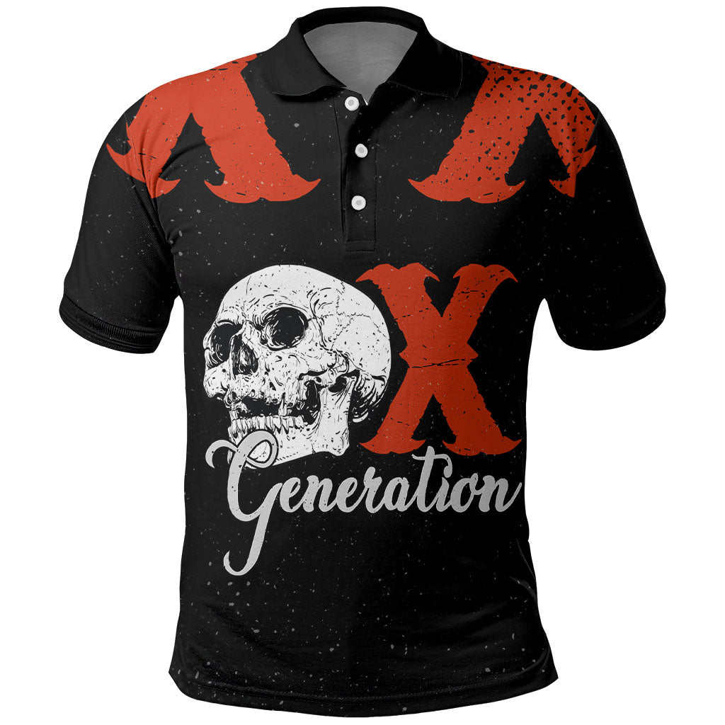 Generation X Skull Polo Shirt Retro Distressed Grunge Edgy Nostalgia