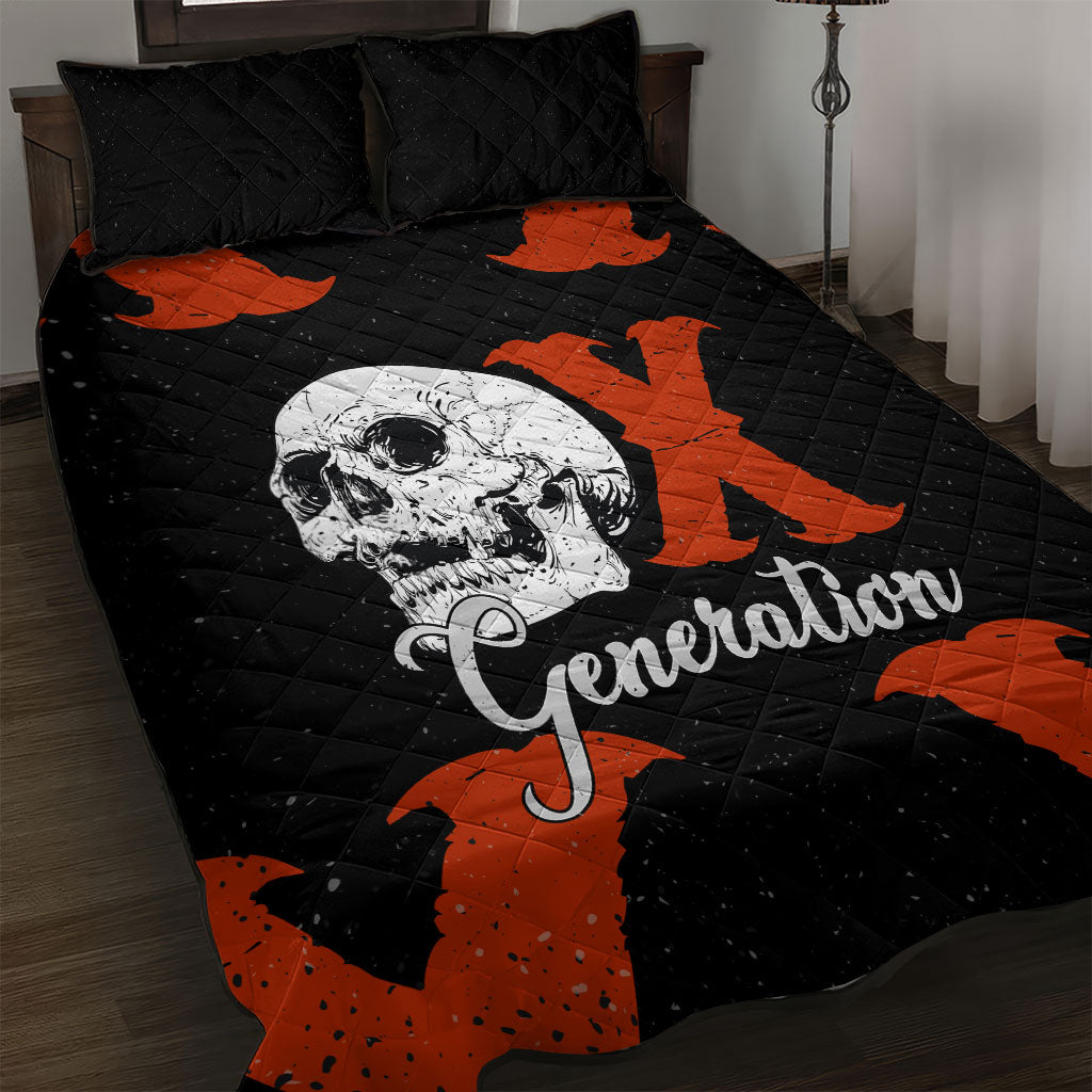 Generation X Skull Quilt Bed Set Retro Distressed Grunge Edgy Nostalgia