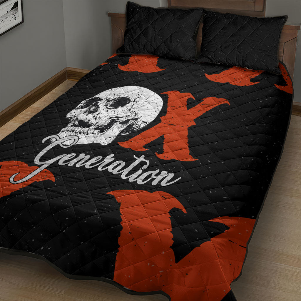Generation X Skull Quilt Bed Set Retro Distressed Grunge Edgy Nostalgia