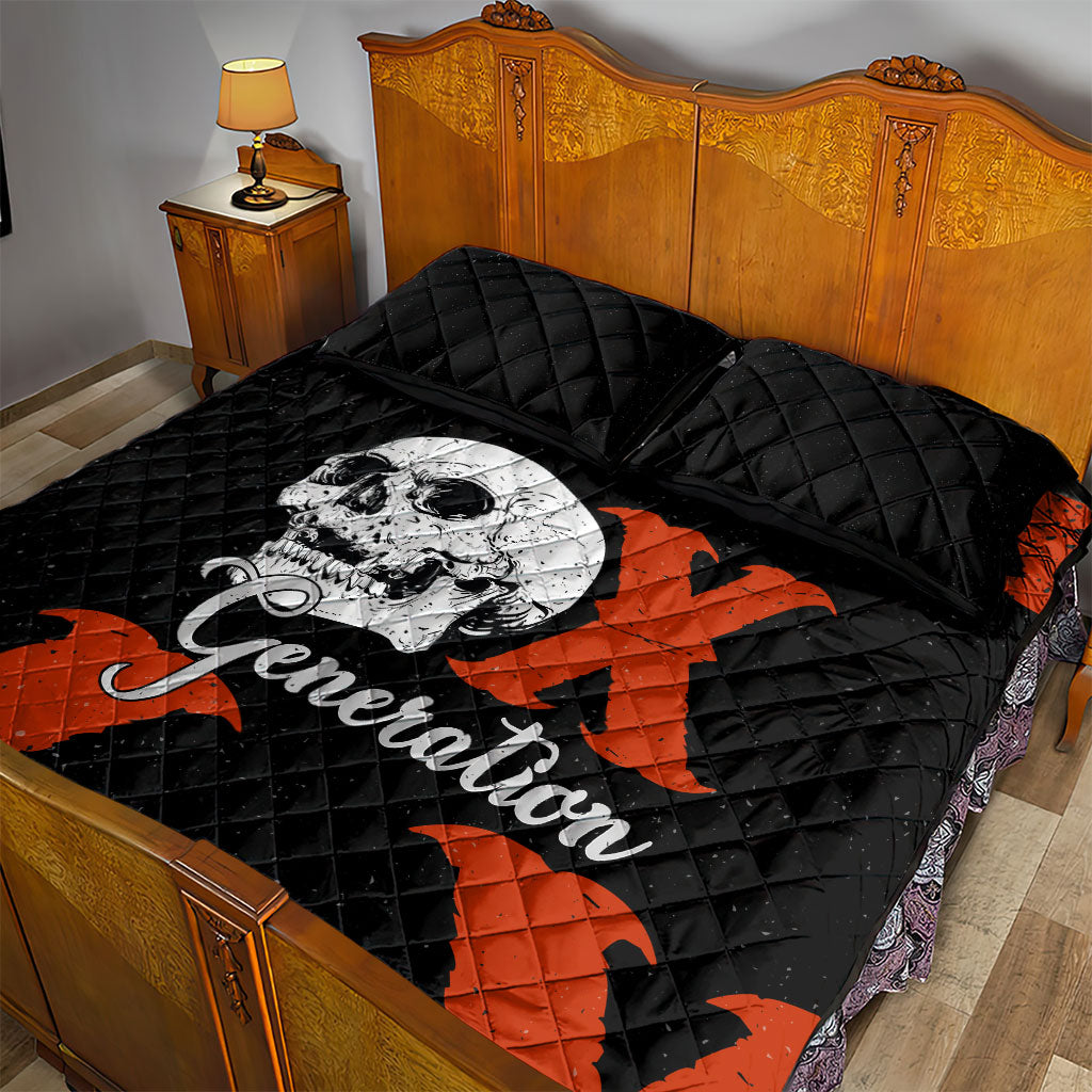 Generation X Skull Quilt Bed Set Retro Distressed Grunge Edgy Nostalgia