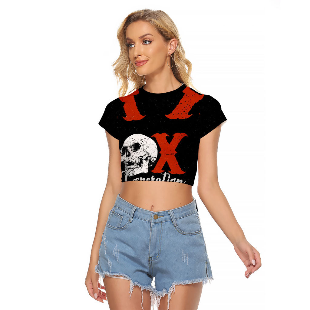 Generation X Skull Raglan Cropped T Shirt Retro Distressed Grunge Edgy Nostalgia