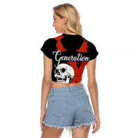 Generation X Skull Raglan Cropped T Shirt Retro Distressed Grunge Edgy Nostalgia