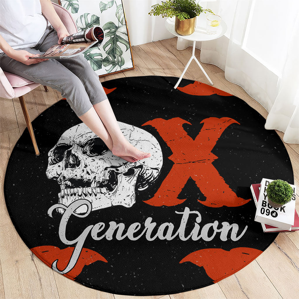 Generation X Skull Round Carpet Retro Distressed Grunge Edgy Nostalgia