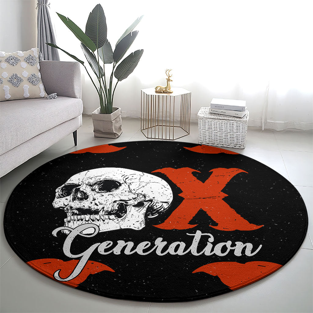 Generation X Skull Round Carpet Retro Distressed Grunge Edgy Nostalgia