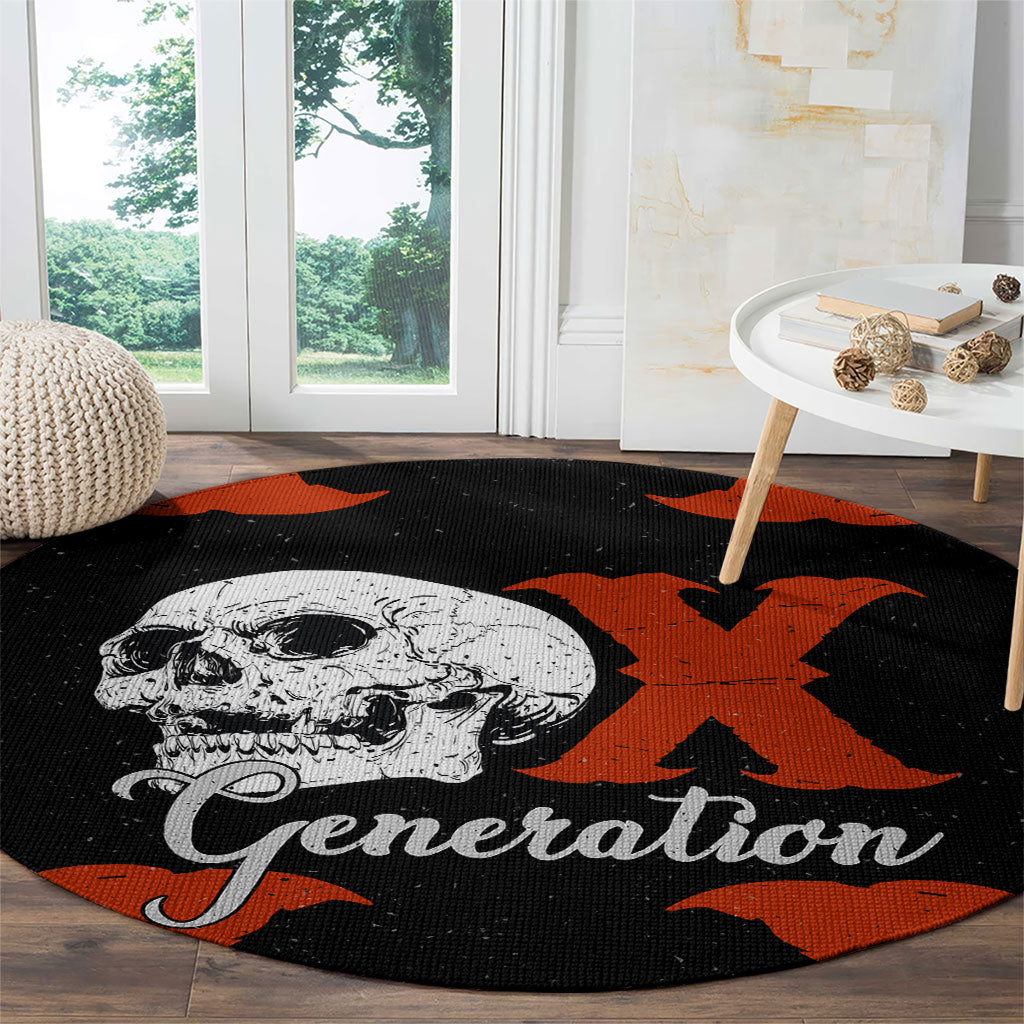 Generation X Skull Round Carpet Retro Distressed Grunge Edgy Nostalgia