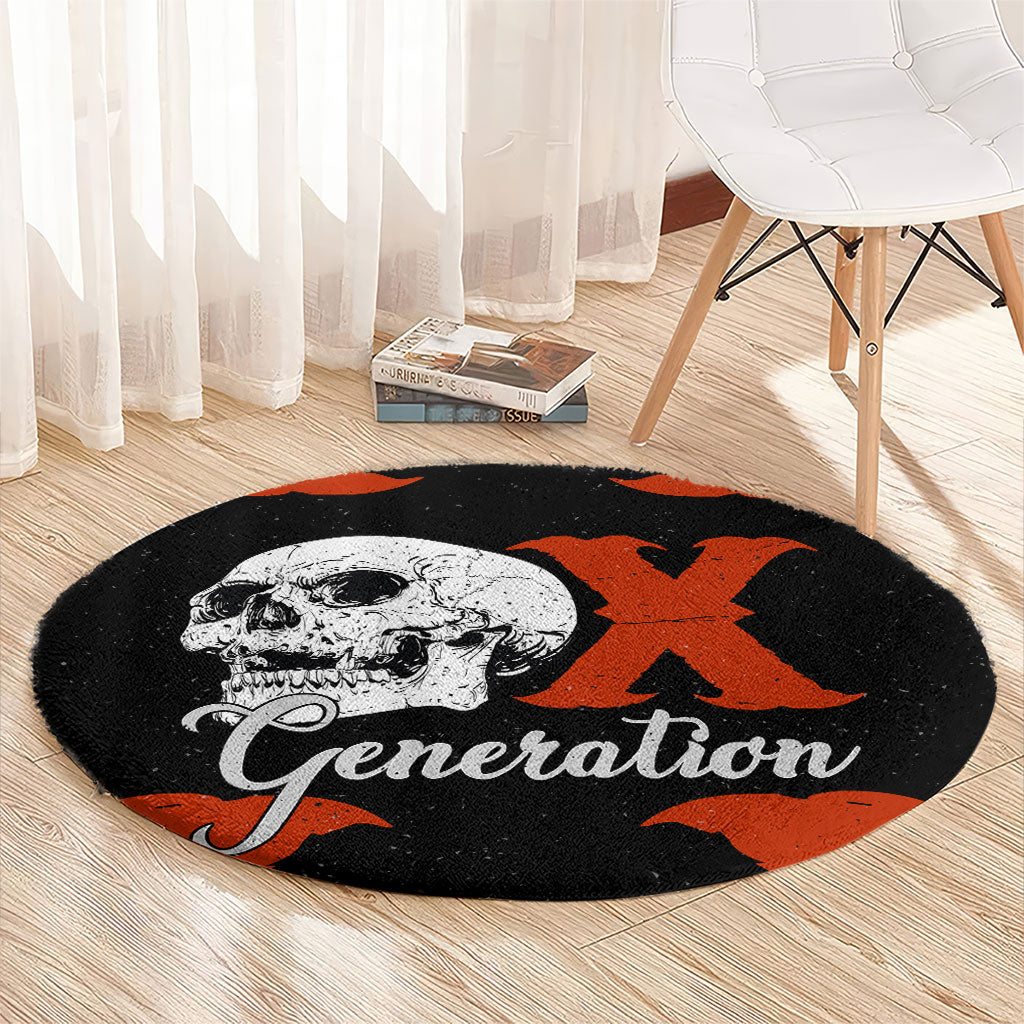 Generation X Skull Round Carpet Retro Distressed Grunge Edgy Nostalgia