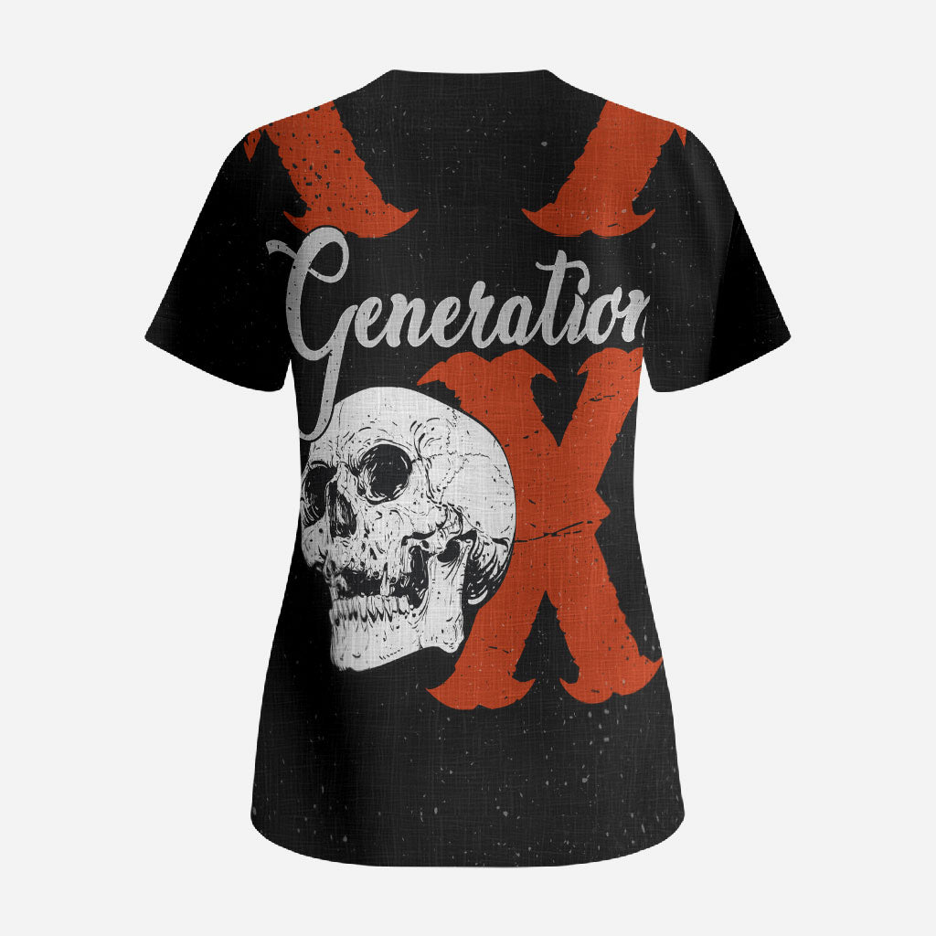 Generation X Skull Scrub Top Retro Distressed Grunge Edgy Nostalgia