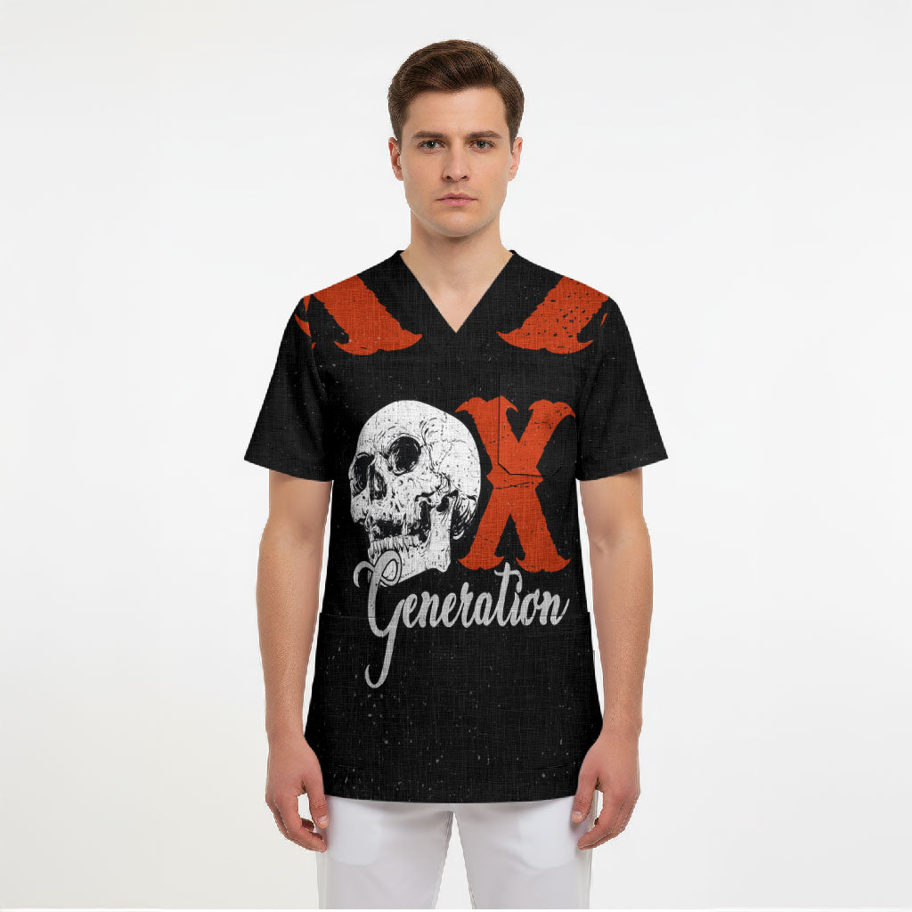 Generation X Skull Scrub Top Retro Distressed Grunge Edgy Nostalgia