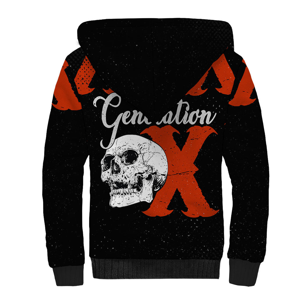 Generation X Skull Sherpa Hoodie Retro Distressed Grunge Edgy Nostalgia