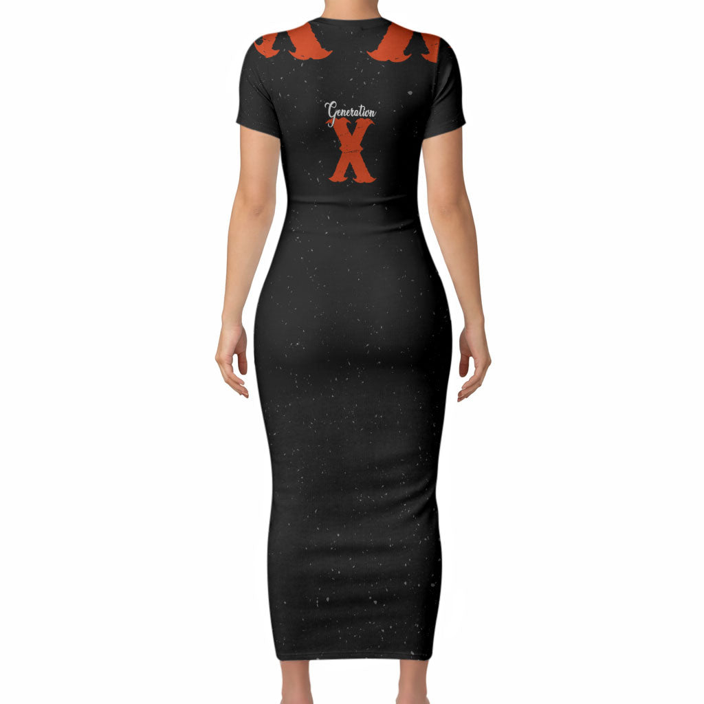 Generation X Skull Short Sleeve Bodycon Dress Retro Distressed Grunge Edgy Nostalgia