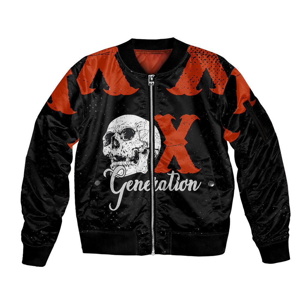 Generation X Skull Sleeve Zip Bomber Jacket Retro Distressed Grunge Edgy Nostalgia