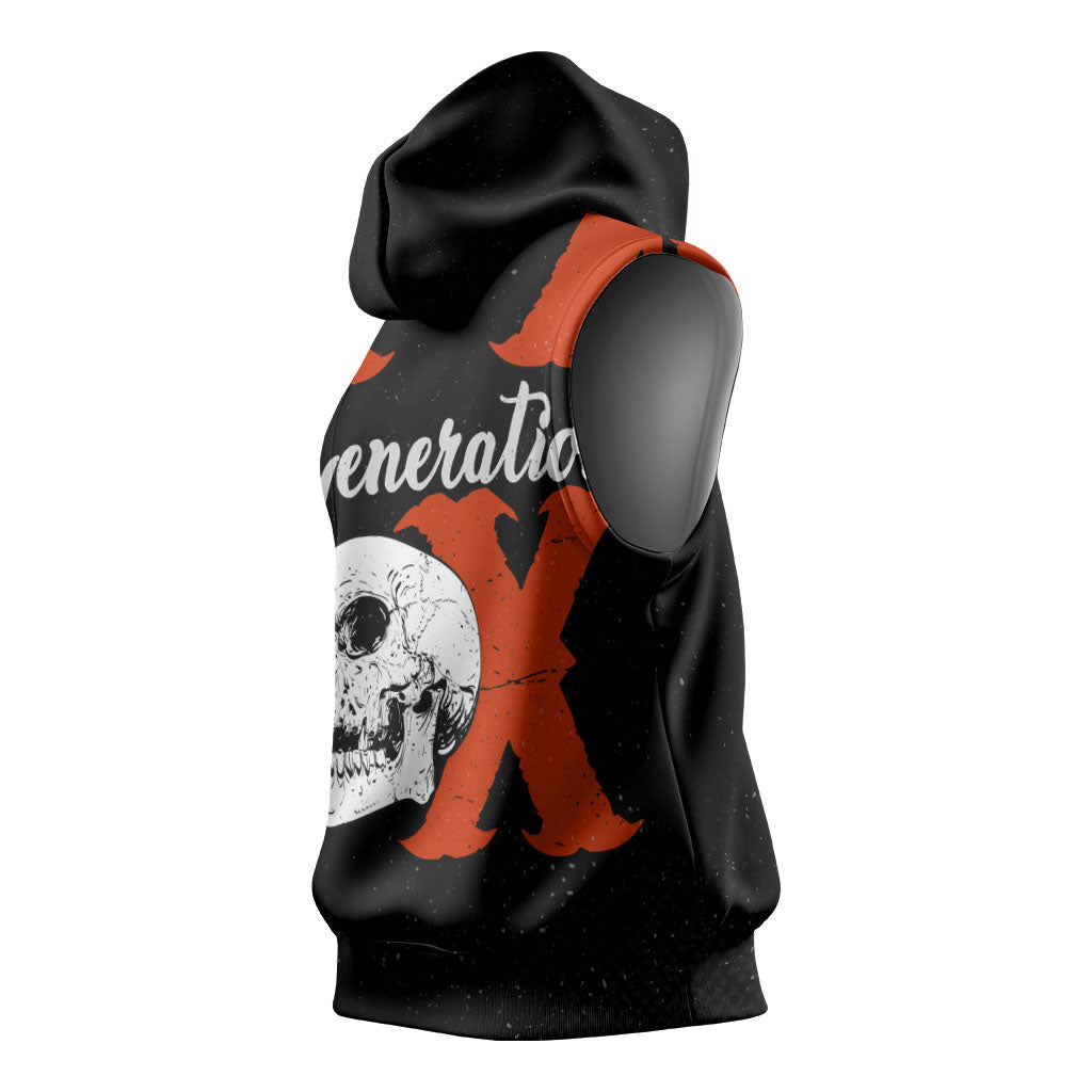 Generation X Skull Sleeveless Hoodie Retro Distressed Grunge Edgy Nostalgia