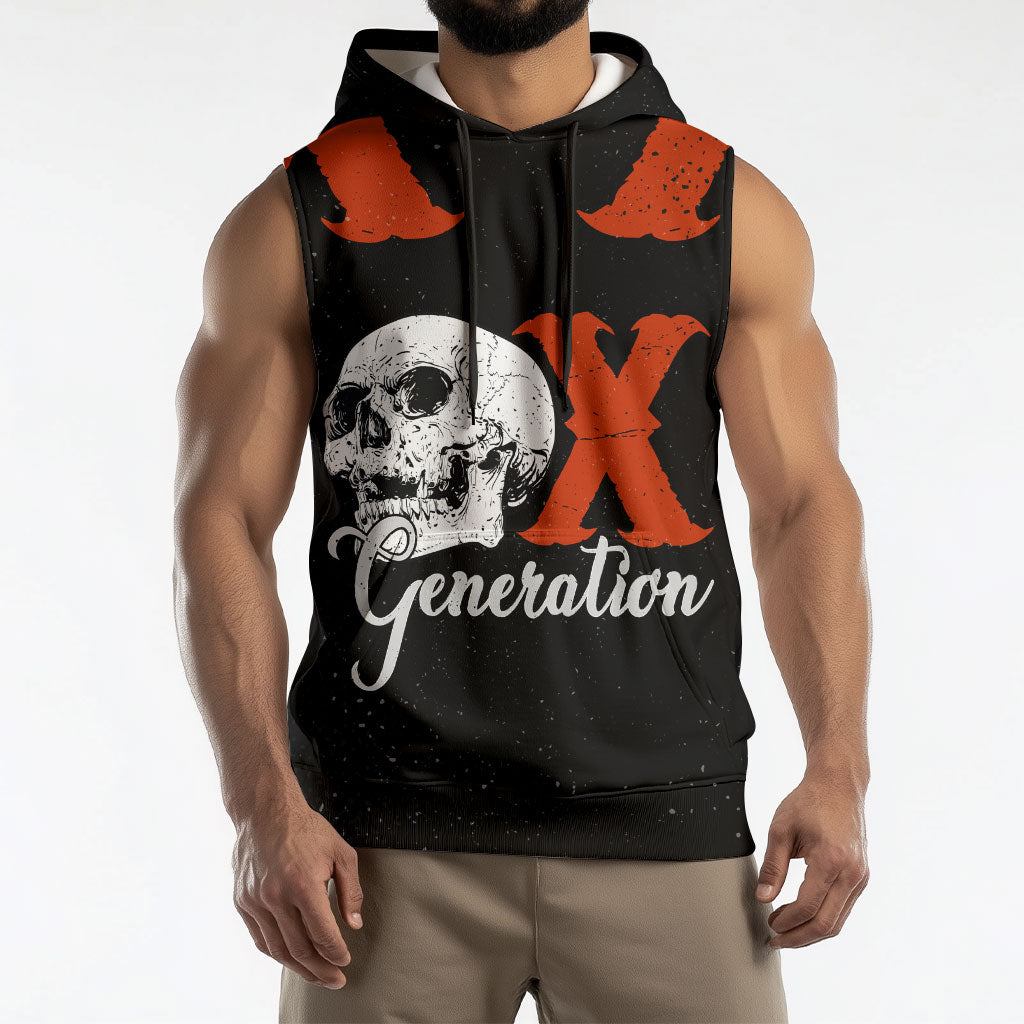 Generation X Skull Sleeveless Hoodie Retro Distressed Grunge Edgy Nostalgia